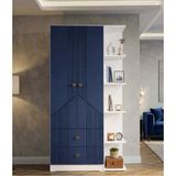 By Cino BYCİNO Cenova 2 Kapaklı 2 Çekmeceli Raflı Modern Tasarım Mdf Membran Kapak Lambiri Lacivert Gardırop