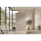 By Cino BYCİNO Leyla 3 Kapaklı 2 Çekmeceli Modern Tasarım Mdf Membran Kapak Lambiri Bej Gardırop - Kum Beji