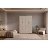 By Cino BYCİNO Leyla 4 Kapaklı 2 Çekmeceli Modern Tasarım Mdf Membran Kapak Lambiri Bej Gardırop - 182 CM - Kum Beji