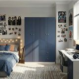 By Cino Cenova 4 Kapaklı 2 Çekmeceli Modern Tasarım Mdf Membran Kapak Lambiri Lacivert Gardırop