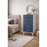 By Cino Cenova 5 Çekmeceli Modern Tasarım Mdf Membran Kapak Lambiri Lacivert Şifonyer