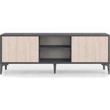 By Cino Napoli 180 cm 2 Kapaklı Raflı Traverten Desenli Modern Tasarım Tv Ünitesi - Antrasit - Traverten