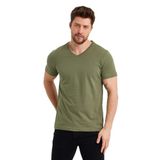 BY COMEOR Erkek Basıc Slim Fit Pamuklu Kısa Kollu V Yaka T-shirt (Haki, M)