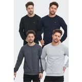 BY COMEOR Erkek Çok Renkli Bisiklet Yaka Nakış Detaylı Regular Fit 4'Lü Sweatshirt Siyah-Lacivert-Gri-Antrasit M