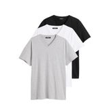 BY COMEOR Erkek Çok Renkli T- Shirt Regular Fit Rahat Kesim V Yaka 3'lü Basic Tişört Paketi Siyah-Gri-Beyaz 4XL