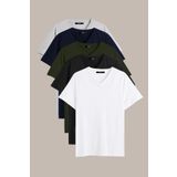 BY COMEOR Erkek Çok Renkli T- Shirt Regular Fit Rahat Kesim V Yaka 5'li Basic Tişört Paketi Haki XS