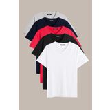 BY COMEOR Erkek Çok Renkli T- Shirt Regular Fit Rahat Kesim V Yaka 5'li Basic Tişört Paketi Kırmızı 3XL