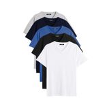 BY COMEOR Erkek Çok Renkli T- Shirt Regular Fit Rahat Kesim V Yaka 5'li Basic Tişört Paketi Lacivert 6XL
