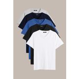 BY COMEOR Erkek Çok Renkli T- Shirt Regular Fit Rahat Kesim V Yaka 5'li Basic Tişört Paketi Lacivert S