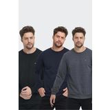 By Comeor Erkek Siyah-Lacivert-Antrasit Bisiklet Yaka Nakış Detaylı Regular Fit 3'Lü Sweatshirt Siyah-Lacivert-Antrasit M