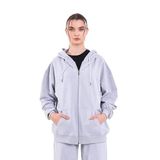 BY COMEOR Gri Kanguru Cepli Kapüşonlu Fermuarlı Oversize Kadın Sweatshirt CMRB73-Gri M