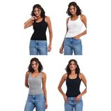 BY COMEOR Kadın Siyah-Gri-Beyaz-Lacivert Fitilli Görünümlü Askılı Kalın 4'lü Basic Atlet Bluz L