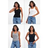 By Comeor Kadın Siyah-Gri-Beyaz-Lacivert Fitilli Görünümlü Askılı Kalın 4'Lü Basic Atlet Bluz S