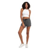 BY COMEOR Kadın Yırtmaçlı Mevsimlik Premium Kumaş Regular Fit İpli Siyah Kısa Mini Şort CMRB90 S (Antrasit, S)