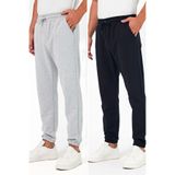 BY COMEOR Kalın Siyah-Antrasit Erkek 2'li Eşofman Altı Jogger Arka Cepli Paça Lastikli Regular Fit Şardonsuz CMRE97 Gri-Lacivert 2XL