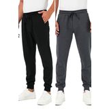 BY COMEOR Kalın Siyah-Antrasit Erkek 2'li Eşofman Altı Jogger Arka Cepli Paça Lastikli Regular Fit Şardonsuz CMRE97 Siyah-Antrasit 2XL