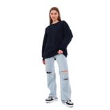BY COMEOR Lacivert Kadın Pamuklu Oversize Basic Bisiklet Yaka Sweatshirt M