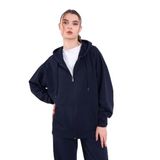 BY COMEOR Lacivert Kanguru Cepli Kapüşonlu Fermuarlı Oversize Kadın Sweatshirt CMRB73 L
