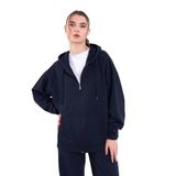 BY COMEOR Lacivert Kanguru Cepli Kapüşonlu Fermuarlı Oversize Kadın Sweatshirt CMRB73 M