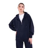 BY COMEOR Lacivert Kanguru Cepli Kapüşonlu Fermuarlı Oversize Kadın Sweatshirt CMRB73 S