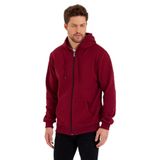 BY COMEOR Siyah Kanguru Cepli Kapüşonlu Fermuarlı İçi Pamuklu Erkek Sweatshirt BORDO L
