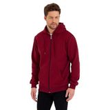 BY COMEOR Siyah Kanguru Cepli Kapüşonlu Fermuarlı İçi Pamuklu Erkek Sweatshirt BORDO S