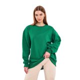 BY COMEOR Yeşil Kadın Pamuklu Oversize Basic Bisiklet Yaka Sweatshirt L