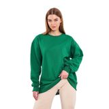 By Comeor Yeşil Kadın Pamuklu Oversize Basic Bisiklet Yaka Sweatshirt Xl