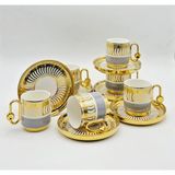 By Como Lüx Gri-Gold Vintage Porselen Kahve Fincan 12 Parça & 6 Kişilik - Gri - Altın