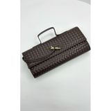 By EDUU Acı Kahverengi Örgü Desenli Kadın El Ve Omuz Çantası - Askılı Portföy Clutch Çanta