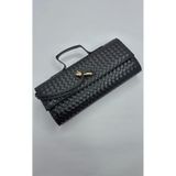 By EDUU Siyah Örgü Desenli Kadın El Ve Omuz Çantası - Askılı Portföy Clutch Çanta
