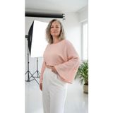 by emelika Kayık Yaka, İspanyol Kol Bürümcük Crop Bluz (Pudra Pembe)