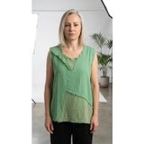 by emelika Yuvarlak Yaka, Sıfır Kol, Bürümcük, Çizgili Desen Bluz (Mint Yeşil)