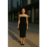 by eymen design Kadın Sıyah Straplez Ipek Jarse Maxi Elbise Yılbaşı Elbisesi 583225