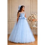 By Feyza Kids Collection Kız Çocuk İncili Tül Abiye Gelinlik Tarlatanlı,Toka Dahıl Elbise - Düğün, Balo ve Özel Gün Elbisesi