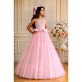 By Feyza Kids Collection Kız Çocuk İncili Tül Abiye Gelinlik, Toka Dahil Elbise - Düğün, Balo ve Özel Gün Elbisesi