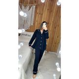 By Gamze Arman Siyah Renk Pamuk Kumaş Pileli Hamile Lohusa Pijama Takımı - XL