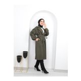 By Hacer Ayaydın Fashion Kolları Büzgülü Kuşaklı Kadın Tesettür Kaban kaşe Kaban