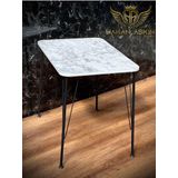 By Hakan Aşkın Siyah Metal Ayaklı 60X90 Cm (Tek Masa) Parlak White Marble 2023 Mutfak - Balkon - Çalışma Masası