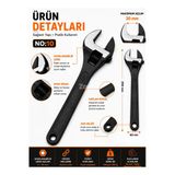 By Hanex No:10 Siyah Ayarlanabilir İngiliz Anahtarı (Kurbağacık) - Çelik Gövde El Aleti