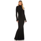 By Kul Design Kadın Balık Kuyruğu Balıkçı Yaka Ipek Jarse Maxi Elbise Siyah-S