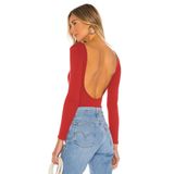 By Kul Design KADIN ÇİFT KAT JARSE SIRT DEKOLTE BODYSUİT KIRMIZI-S