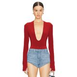 By Kul Design KADIN ÇİFT KAT JARSE V YAKA BODYSUİT KIRMIZI-XS