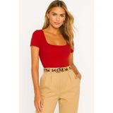 By Kul Design Kadın Kare Yaka Jarse Bodysuit Kırmızı-XS