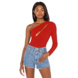 By Kul Design Kadın Kırmızı Asimetrik Kesim İpek Jarse Bodysuit kırmızı-S
