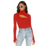 By Kul Design Kadın Kırmızı Balıkçı Yaka Ipek Jarse Bodysuit kırmızı-L