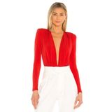 By Kul Design Kadın Kırmızı Derin Dekolte Ipek Jarse Bodysuit kırmızı-M