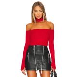 By Kul Design Kadın Kırmızı Düşük Omuz Jarse Bluz KIRMIZI-XL
