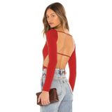 By Kul Design Kadın Kırmızı Kayık Yaka Sırt Dekolte Jarse Bodysuit