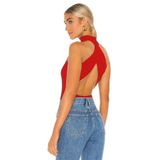 By Kul Design Kadın Kırmızı Sırt Dekolte Balıkçı Yaka Ipek Jarse Bodysuit KIRMIZI-L